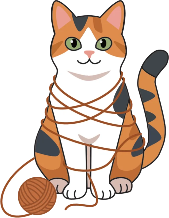 Котик-маскот Ниткаль, заплутаний у пряжі